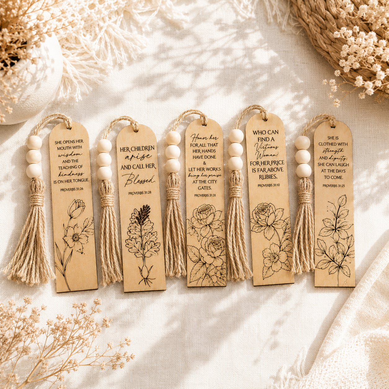 Proverbs 31 Engraved Wooden Bookmark | Christian Bible Bookmark for Women