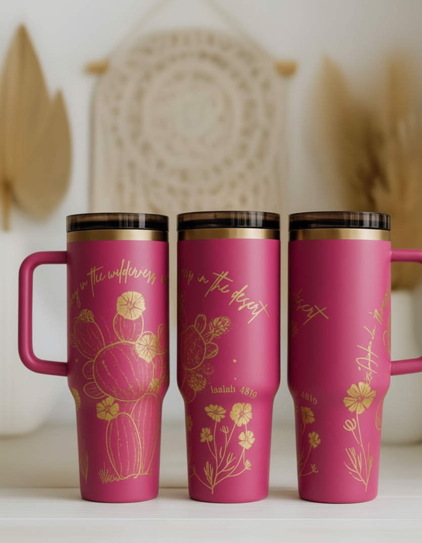 “Rivers in the Desert” Cream Gold Cactus Tumbler