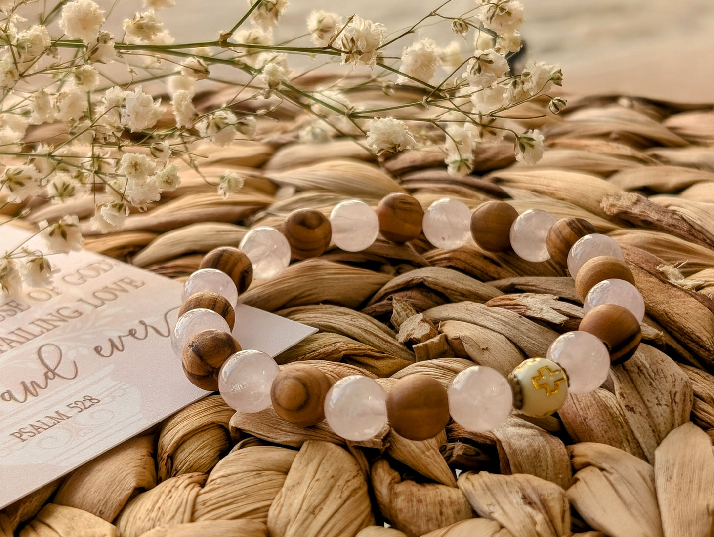 Women's Jerusalem Olive Wood & Quartz Bracelet