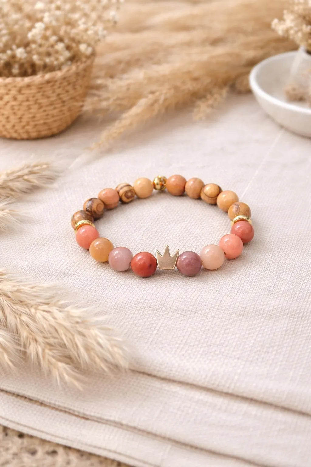 Daughter of the King gold crown Israeli Olive wood bracelet