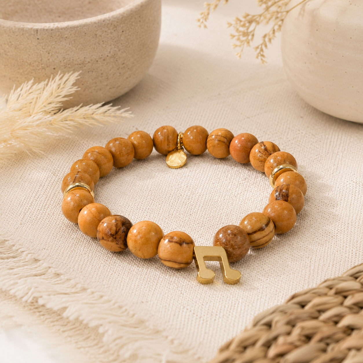 Bethlehem Olive Wood Music Note Bracelet | Christian Holy Land Jewelry