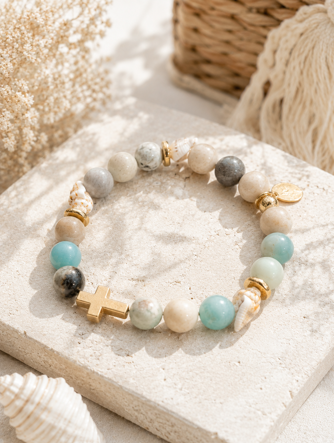 Amazonite & Hebrew Cone Seashell Christian Bracelet | Psalm 93 Collection