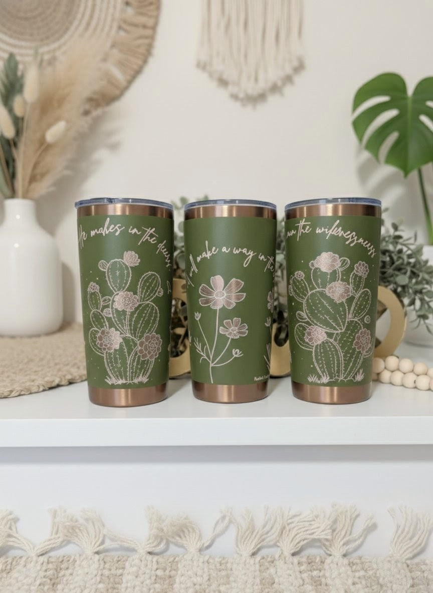 Christian Bible verse laser engraved Cactus 20 oz tumbler