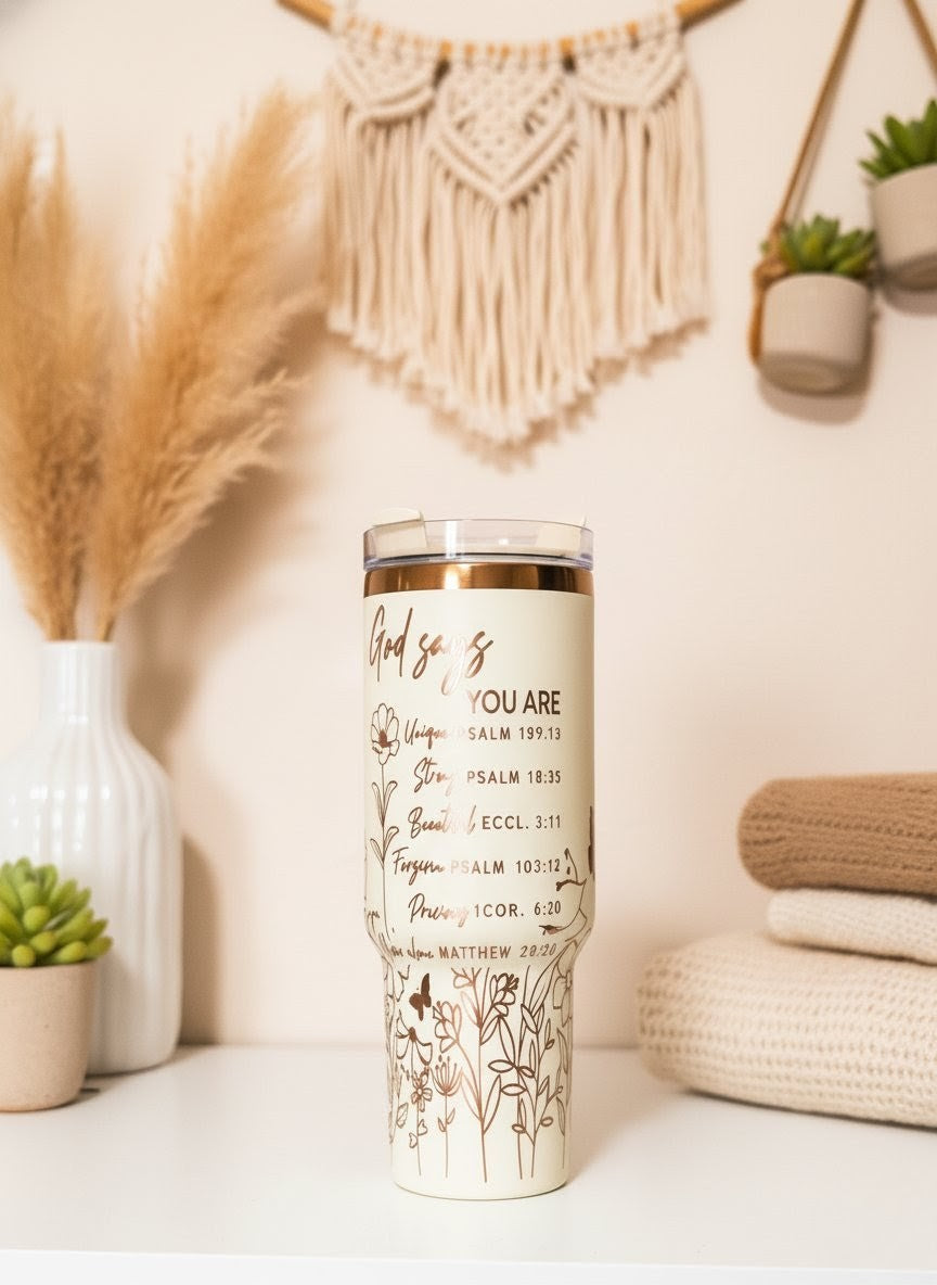"God says you are" Laser Engraved Christian Tumbler
