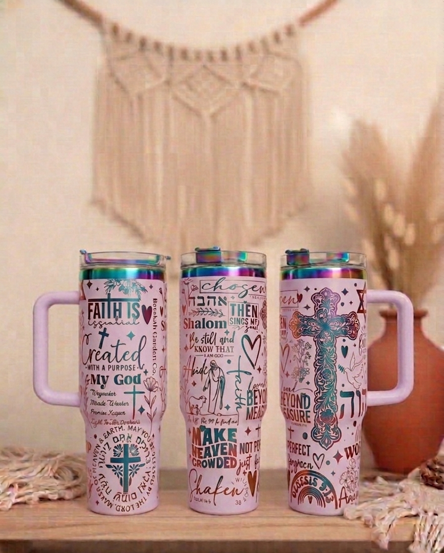 Christian women's Pray 40oz Gold Plated Cream Double walled Tumbler