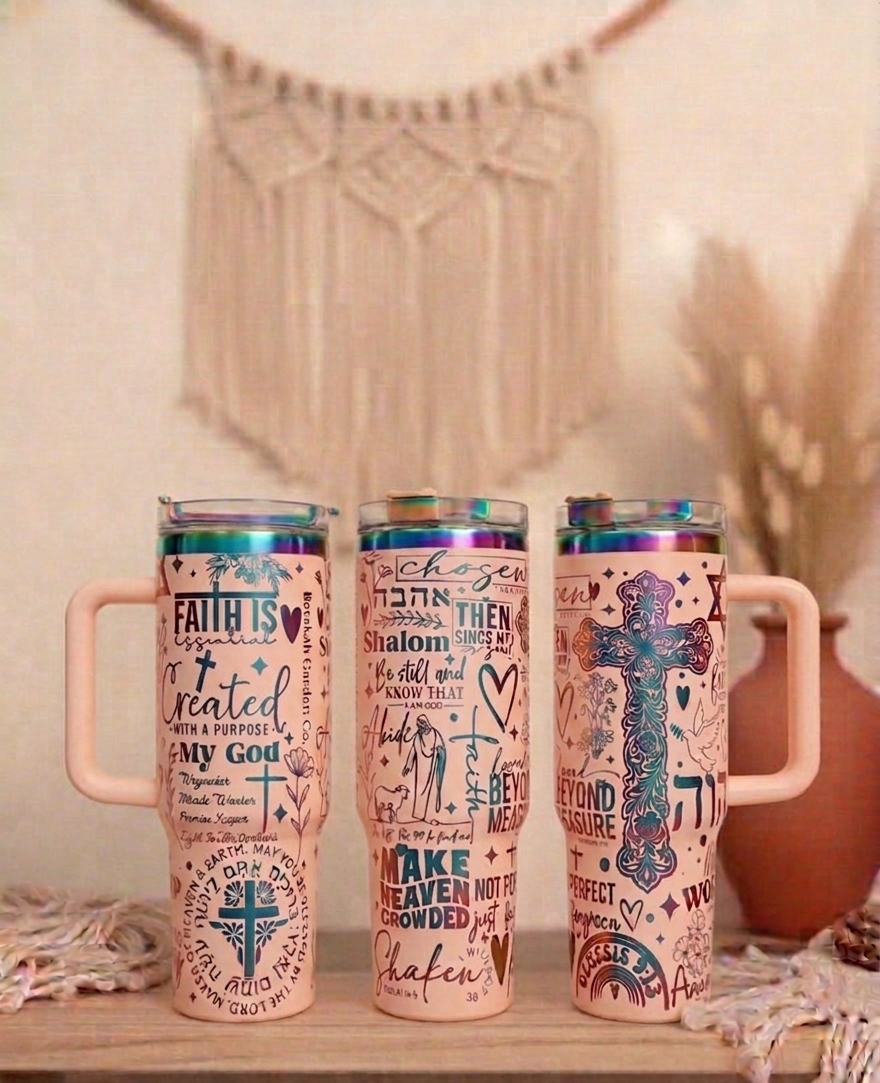 Christian women's Pray 40oz Gold Plated Cream Double walled Tumbler