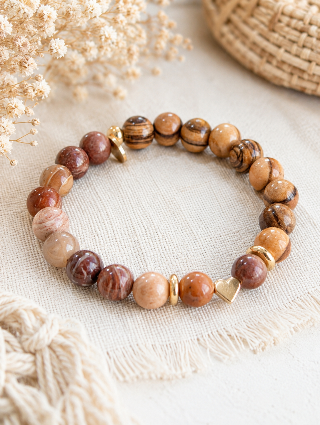 Everlasting Love Jerusalem Olive Wood Bracelet | Gold Heart Christian Bracelet – Jeremiah 31:3