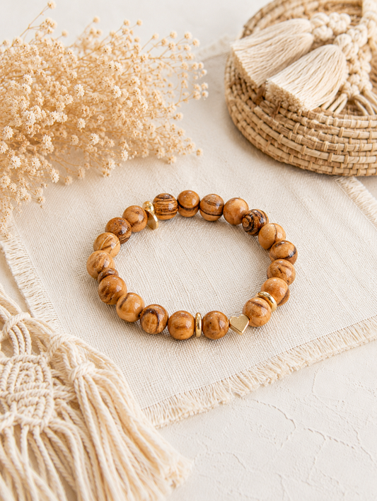 Everlasting Love Jerusalem Olive Wood Bracelet | Gold Heart Christian Bracelet – Jeremiah 31:3