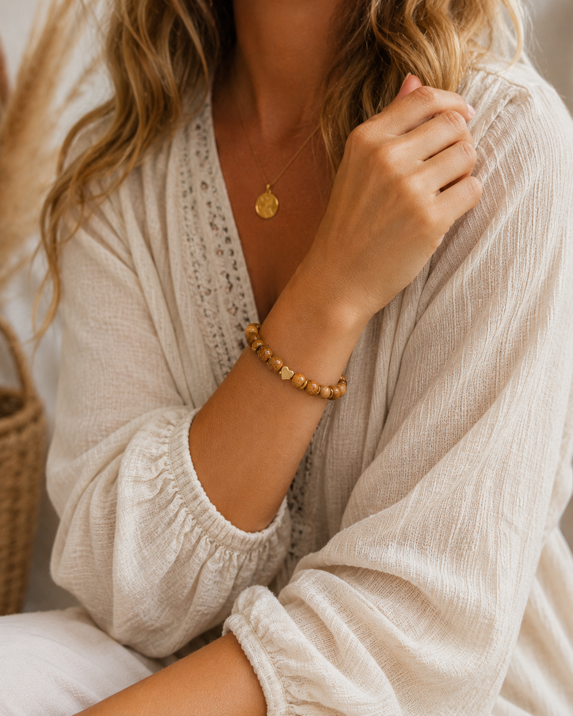 Everlasting Love Jerusalem Olive Wood Bracelet | Gold Heart Christian Bracelet – Jeremiah 31:3