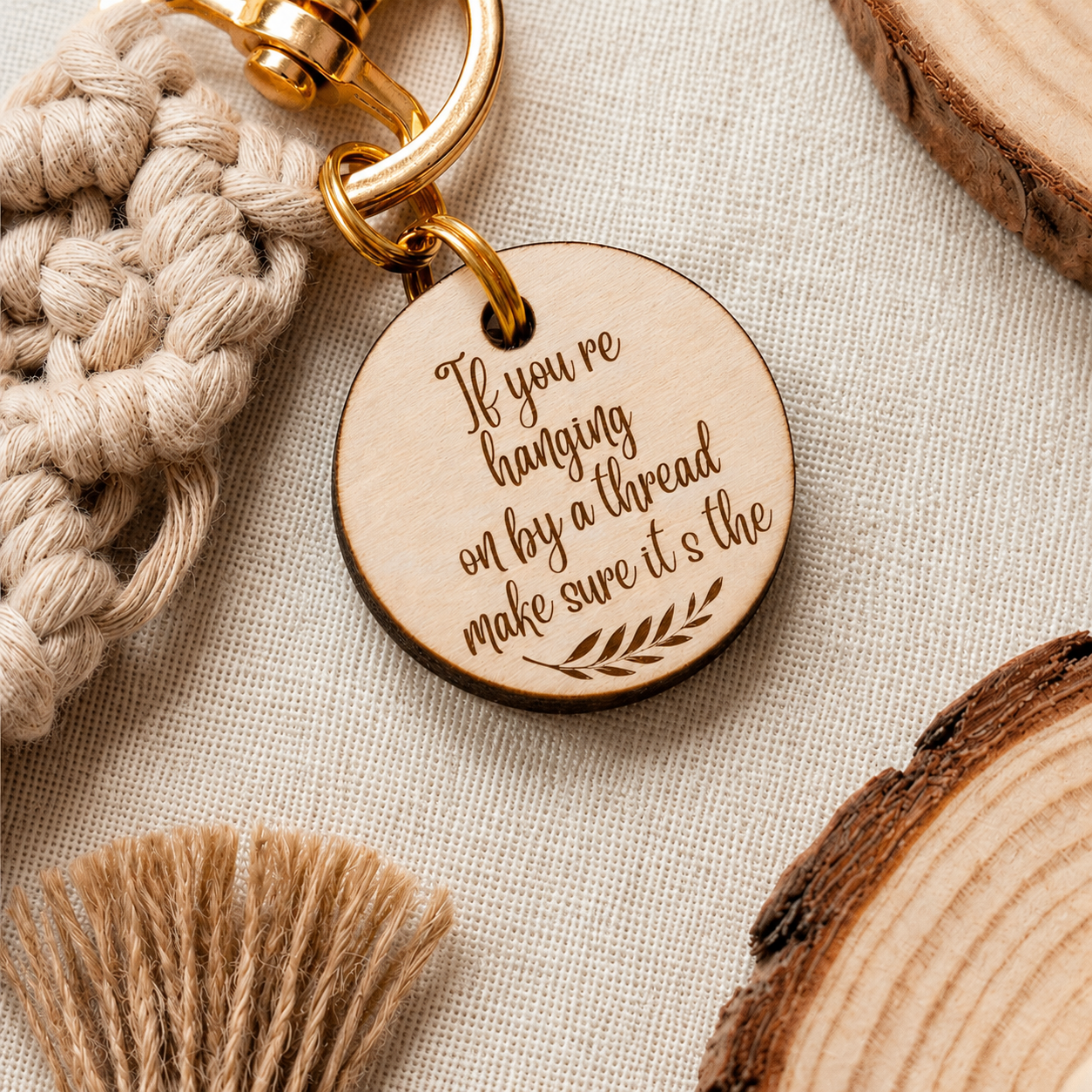 Hem of His Garment Macrame Keychain