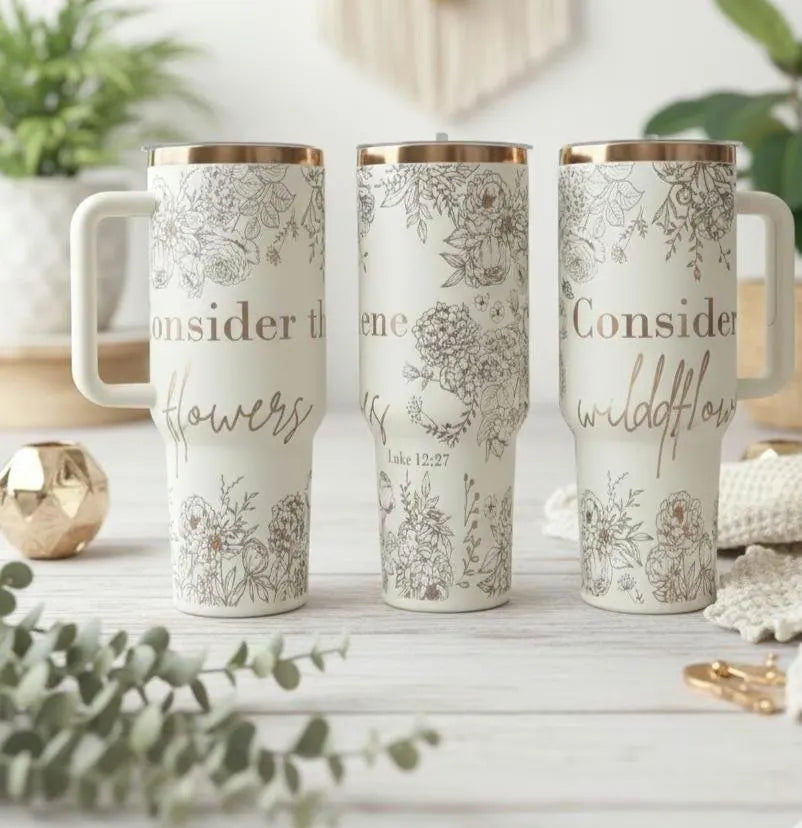 "Consider the Flowers" Laser Engraved Copper Tumbler