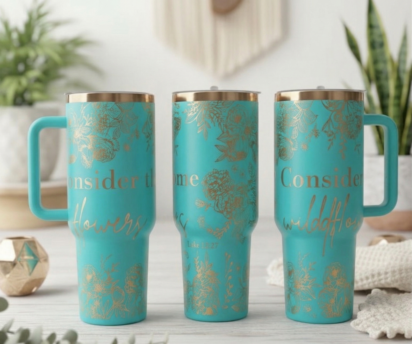"Consider the Flowers" Laser Engraved Copper Tumbler