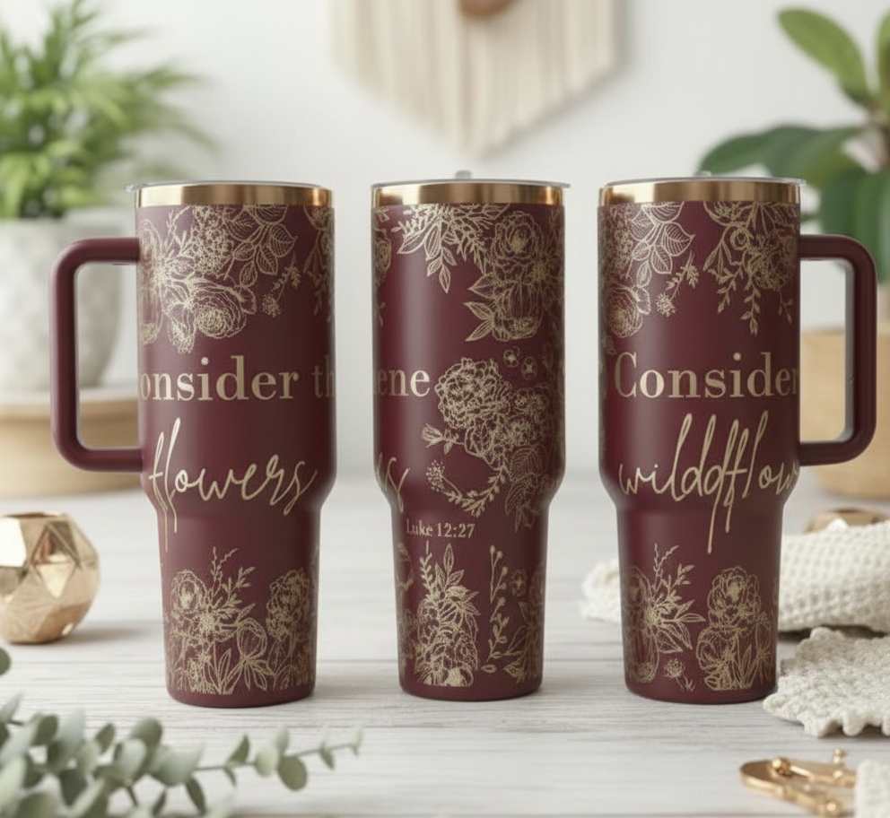 "Consider the Flowers" Laser Engraved Copper Tumbler