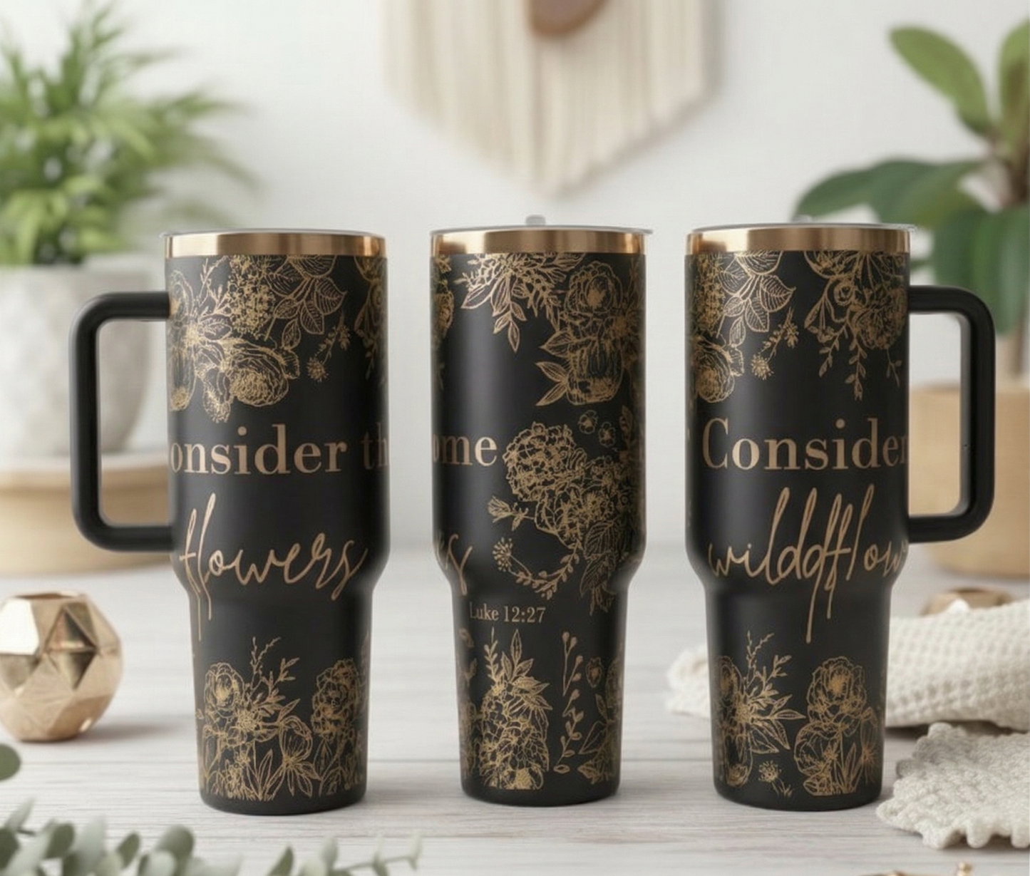 "Consider the Flowers" Laser Engraved Copper Tumbler