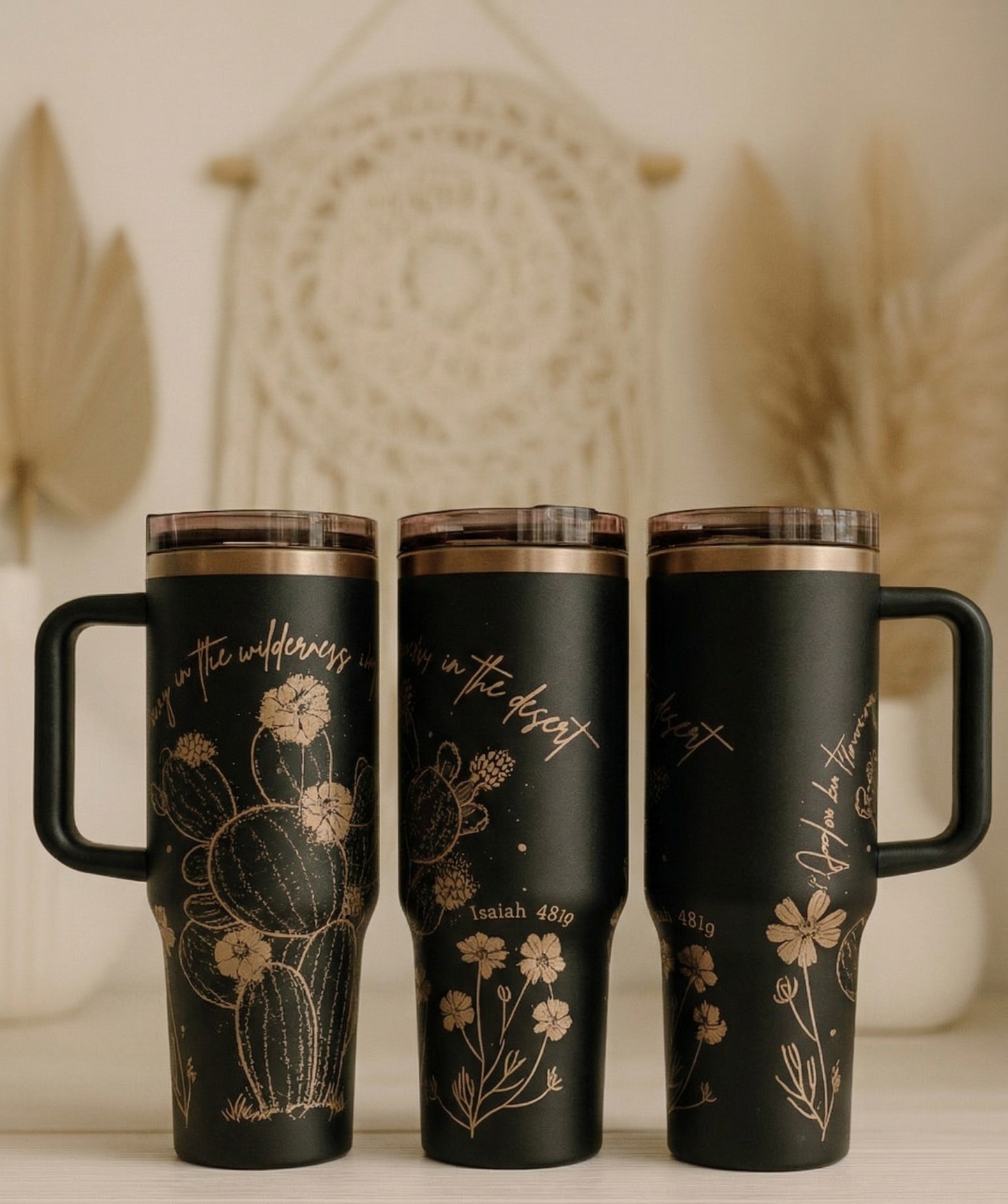 “Rivers in the Desert” Cream Gold Cactus Tumbler