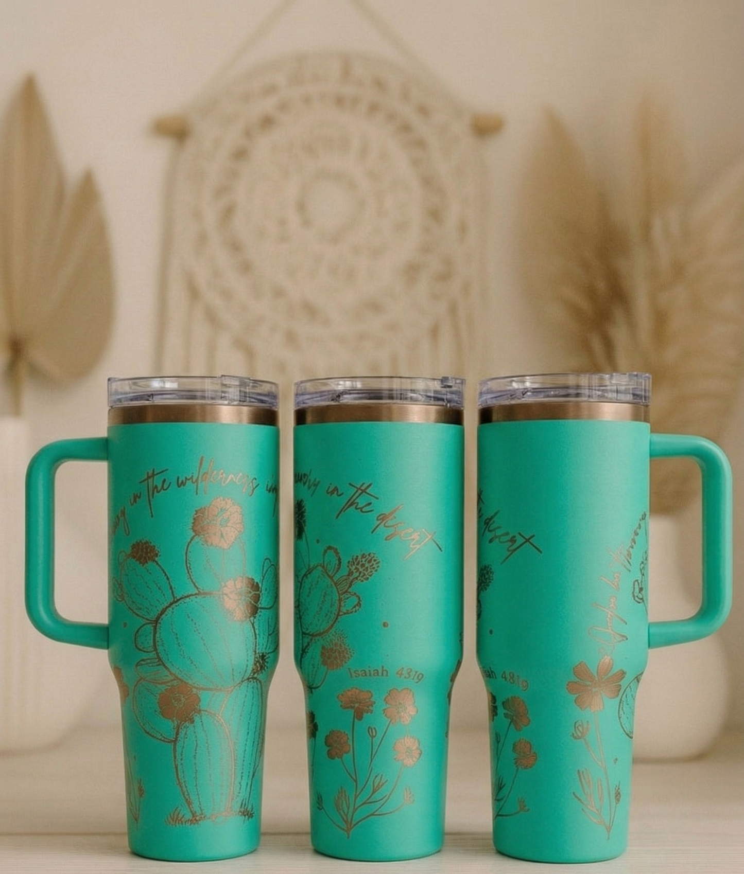 “Rivers in the Desert” Cream Gold Cactus Tumbler