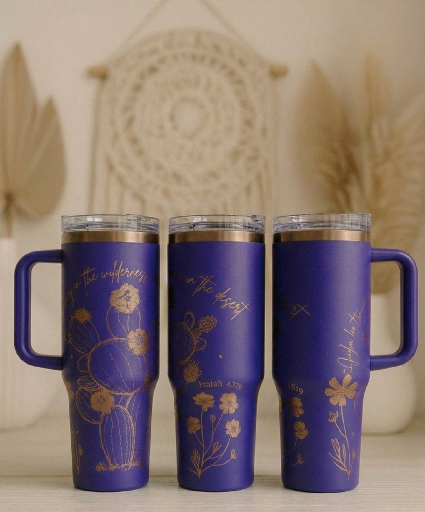 “Rivers in the Desert” Cream Gold Cactus Tumbler