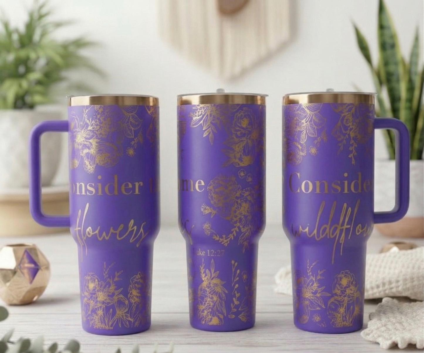 "Consider the Flowers" Laser Engraved Copper Tumbler