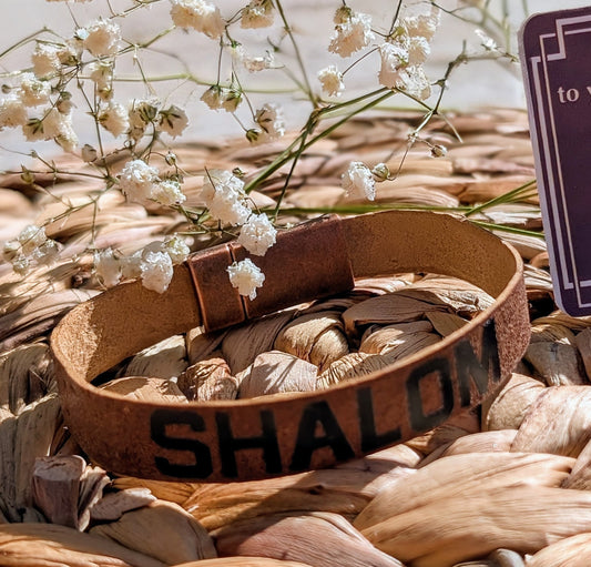 Unisex Israeli Leather Shalom Cuff