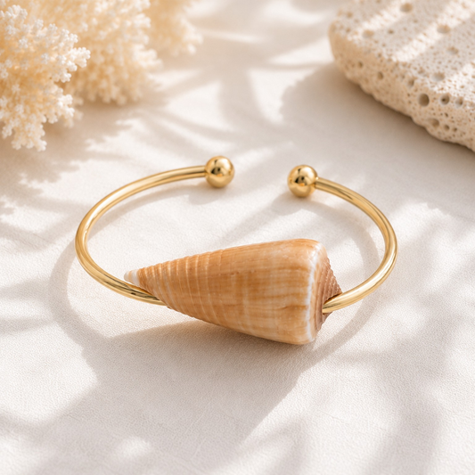 Psalm 93 Natural Cone Shell Gold Christian Bangle