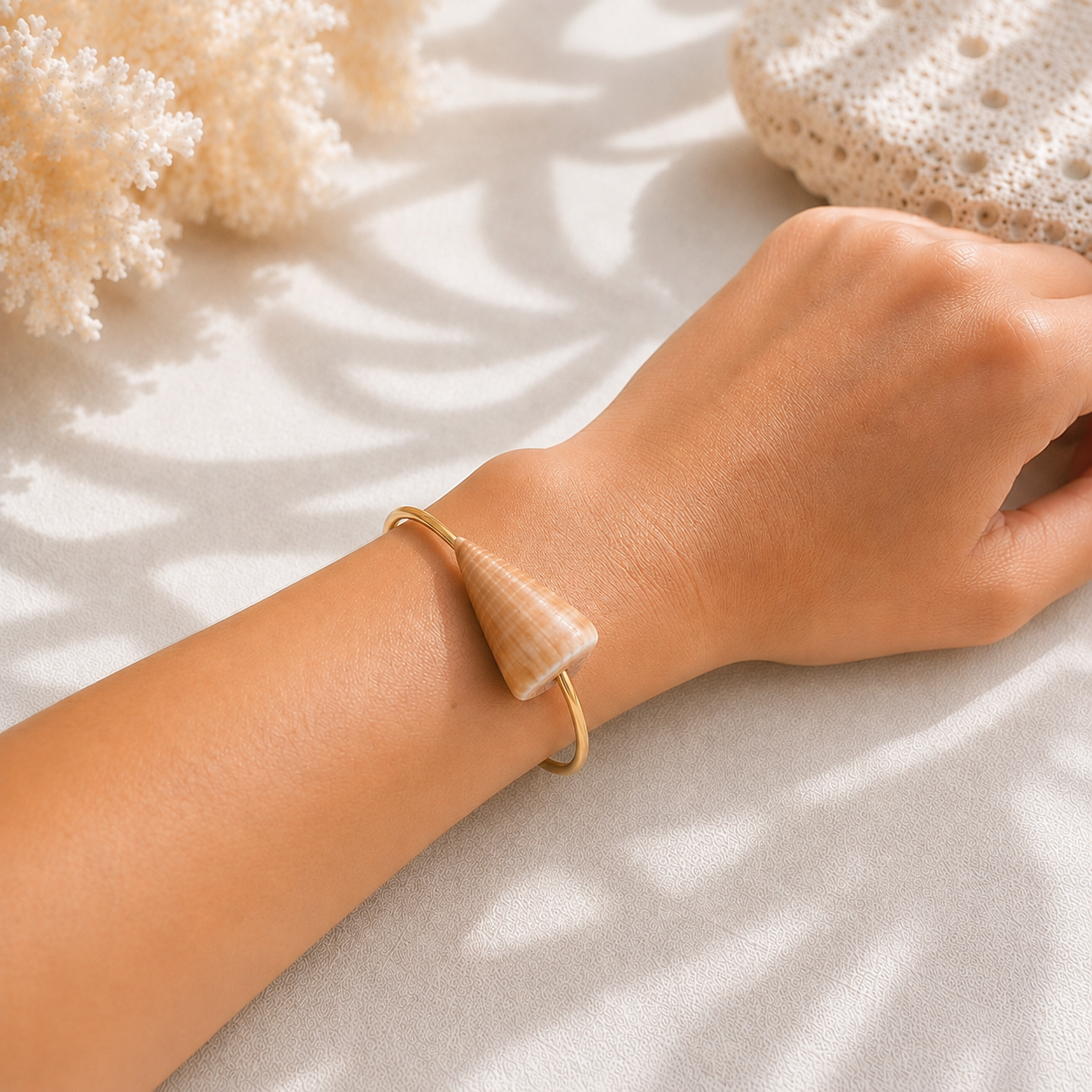 Psalm 93 Natural Cone Shell Gold Christian Bangle