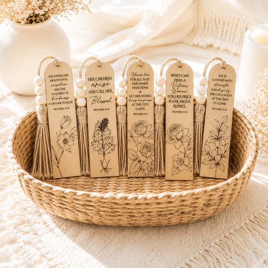 Proverbs 31 Engraved Wooden Bookmark | Christian Bible Bookmark for Women