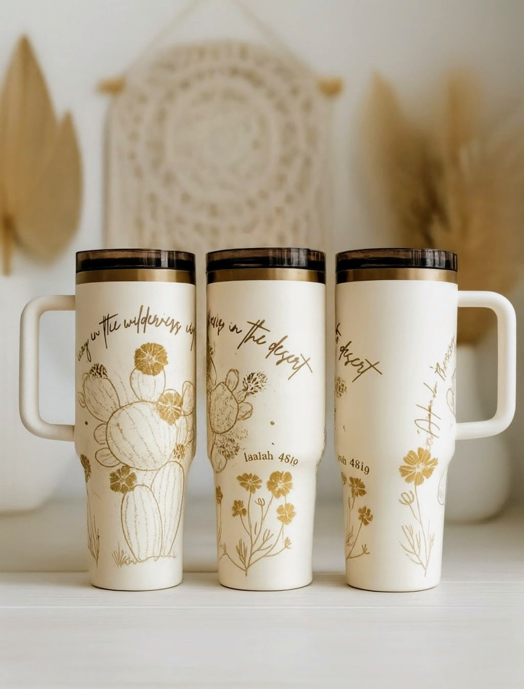 “Rivers in the Desert” Cream Gold Cactus Tumbler