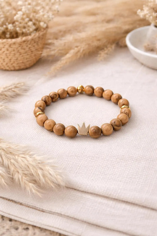 Daughter of the King gold crown Israeli Olive wood bracelet