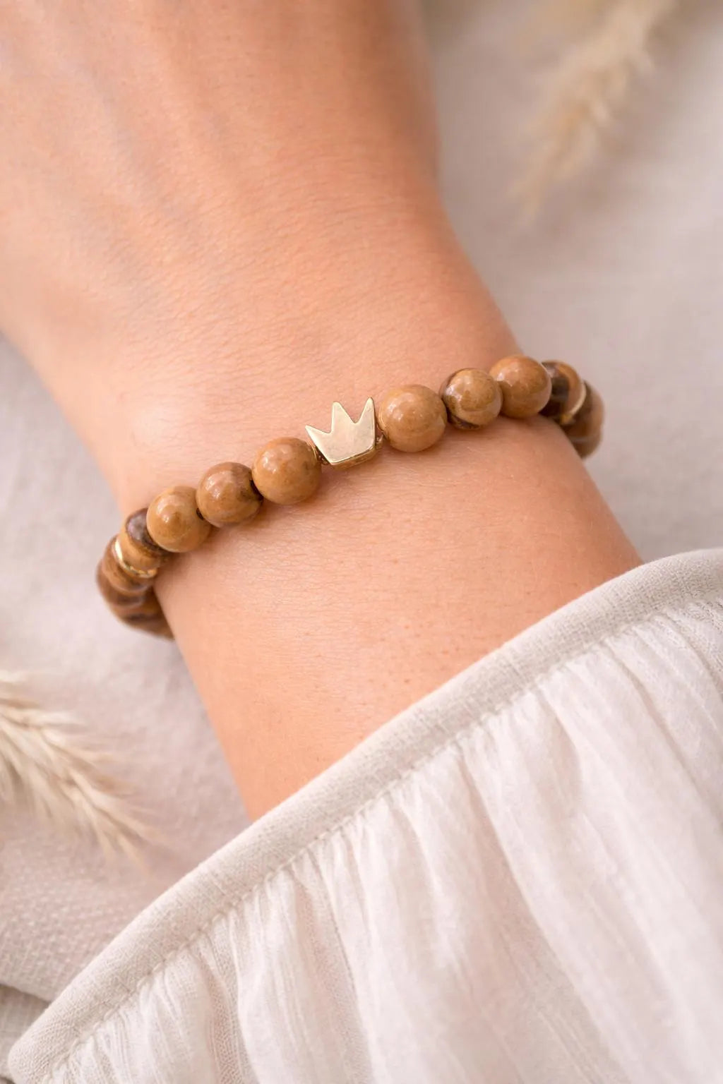 Daughter of the King gold crown Israeli Olive wood bracelet