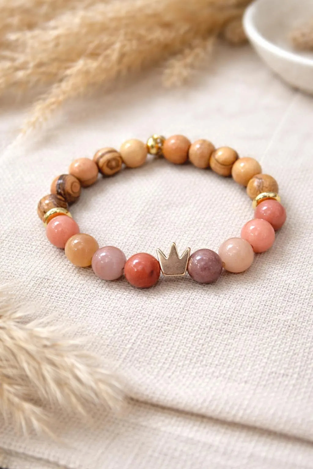 Daughter of the King gold crown Israeli Olive wood bracelet