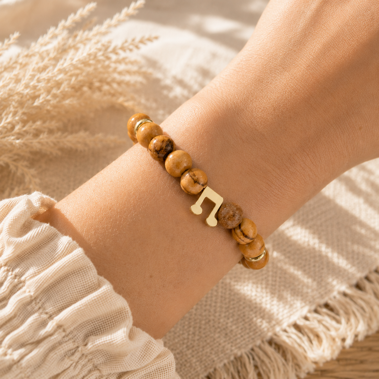 Bethlehem Olive Wood Music Note Bracelet | Christian Holy Land Jewelry