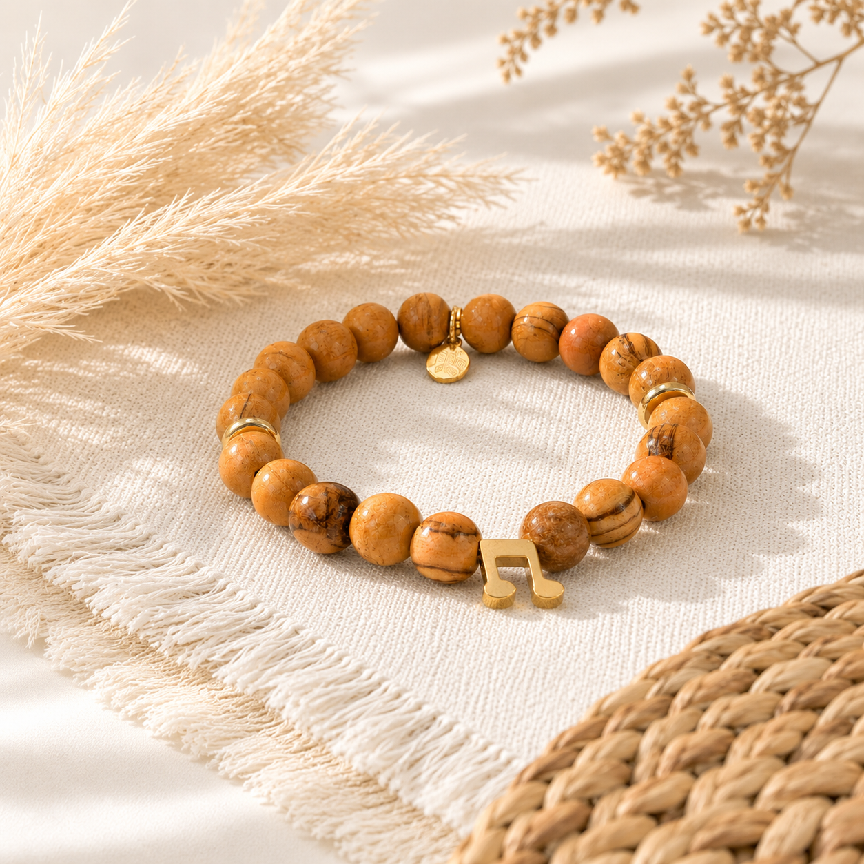 Bethlehem Olive Wood Music Note Bracelet | Christian Holy Land Jewelry