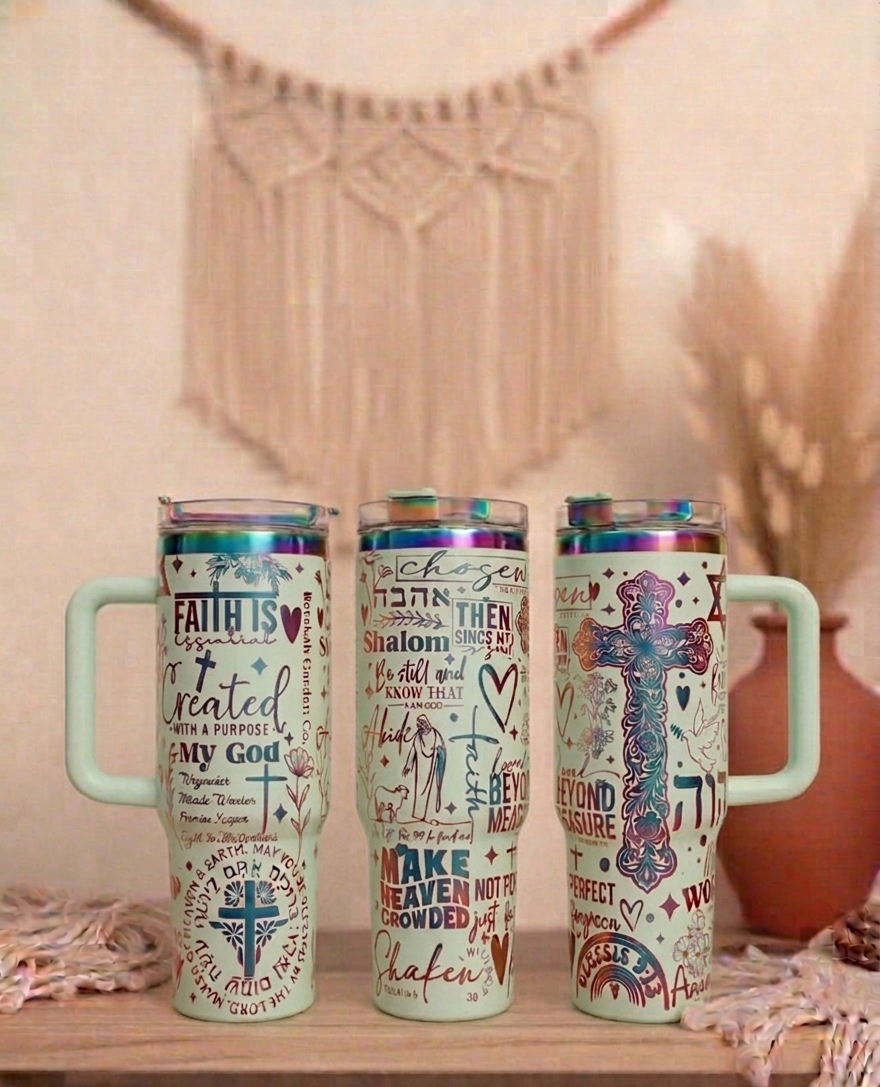 Christian women's Pray 40oz Gold Plated Cream Double walled Tumbler