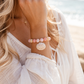 PInk & yellow Jade Natural stone with Seashell Christian bracelet