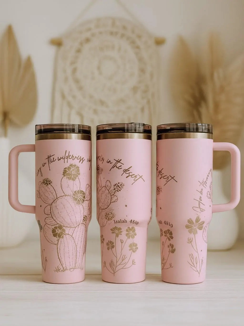 “Rivers in the Desert” Cream Gold Cactus Tumbler