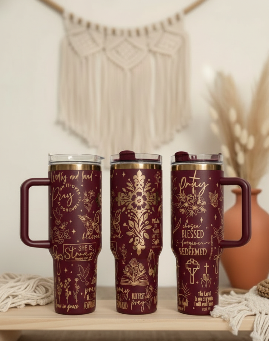 Christian women's Pray 40oz Gold Plated Cream Double walled Tumbler