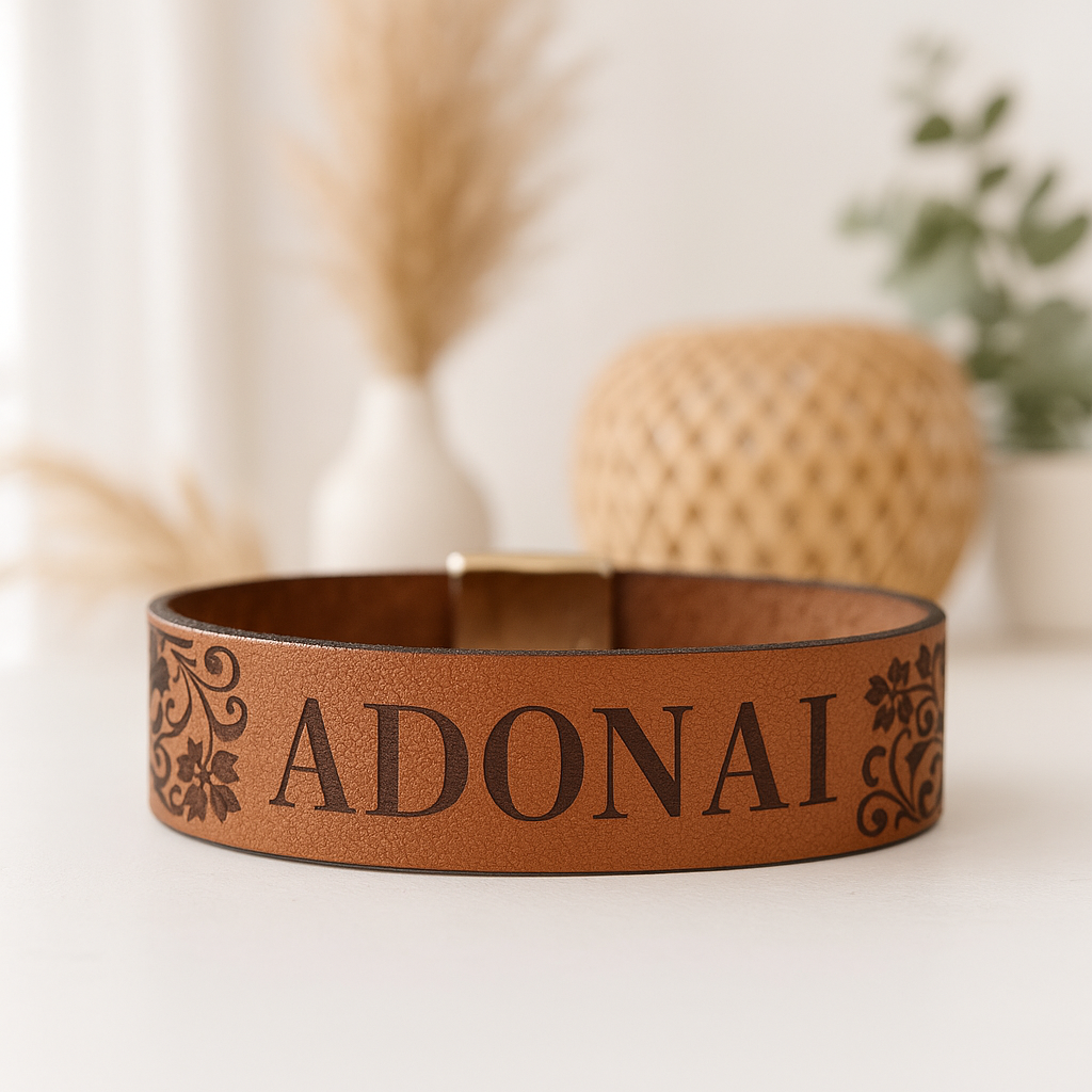 Names of God Leather Engraved Cuff