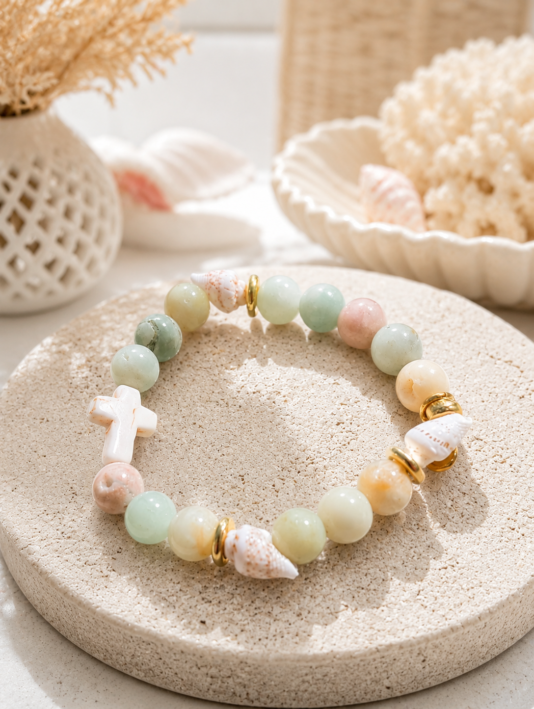 Amazonite & Hebrew Cone Seashell Christian Bracelet | Psalm 93 Collection