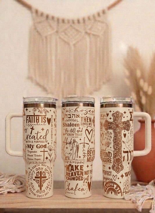 Christian women's Pray 40oz Gold Plated Cream Double walled Tumbler