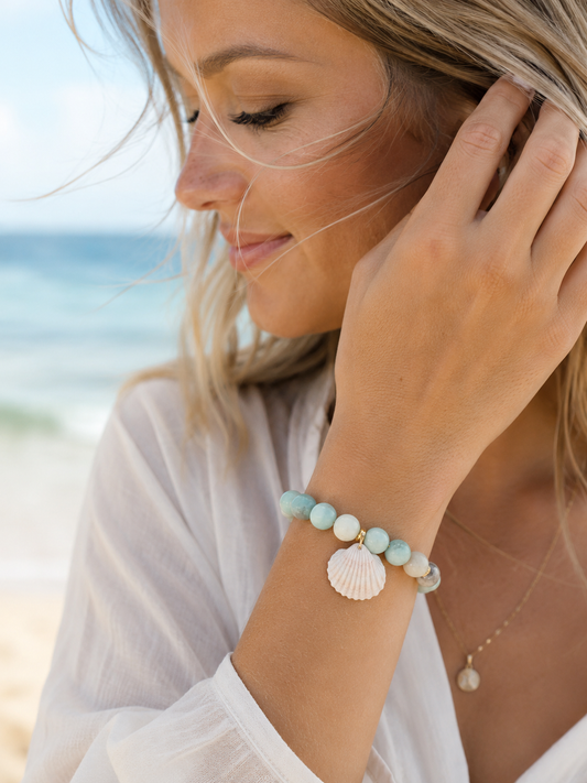 Psalm 93 Ocean Bracelet | Amazonite & Natural Scallop Seashell Christian Bracelet