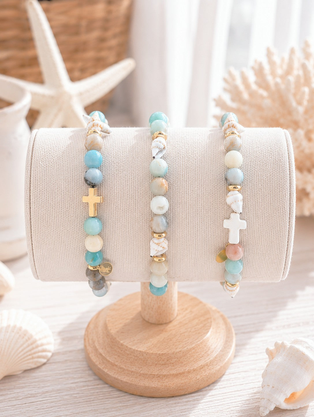 Amazonite & Hebrew Cone Seashell Christian Bracelet | Psalm 93 Collection