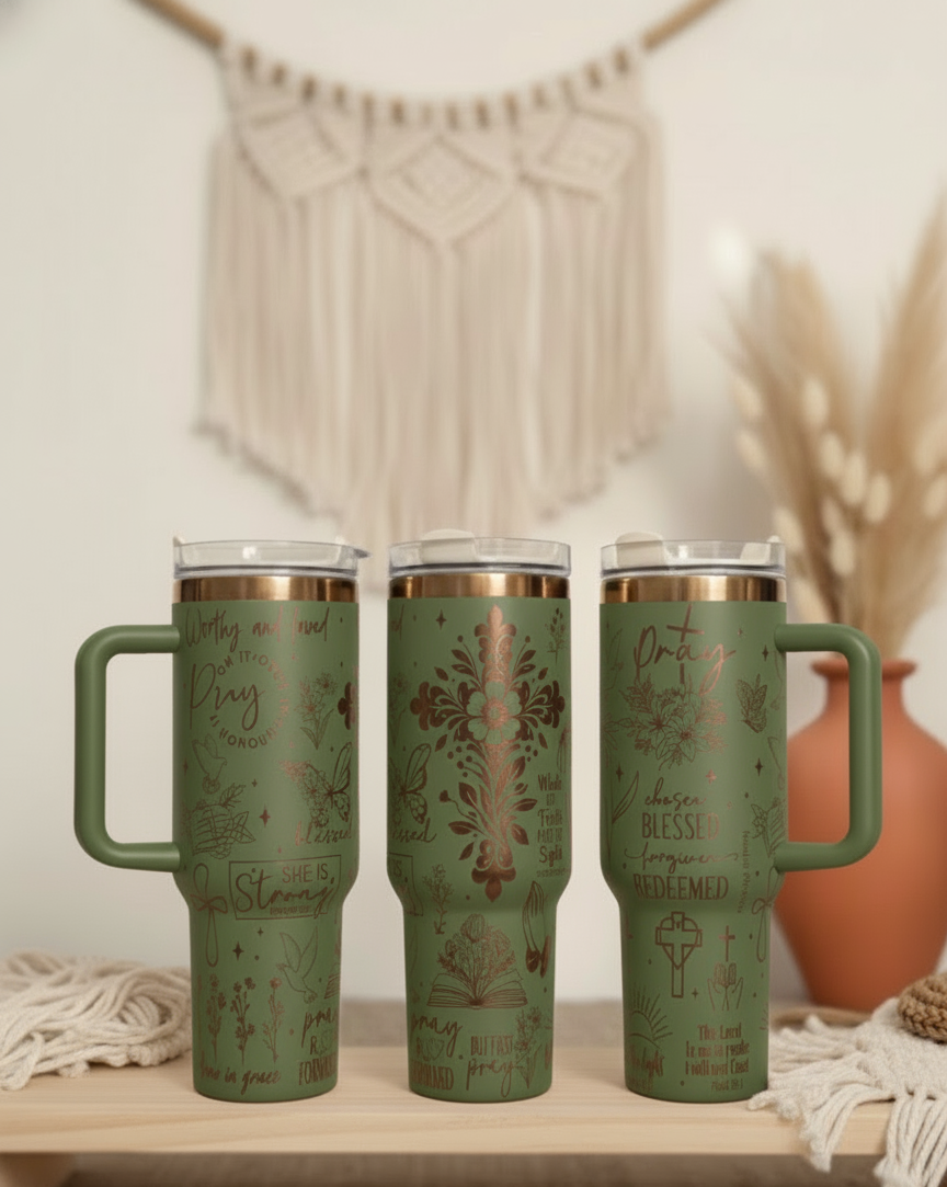 Christian women's Pray 40oz Gold Plated Cream Double walled Tumbler