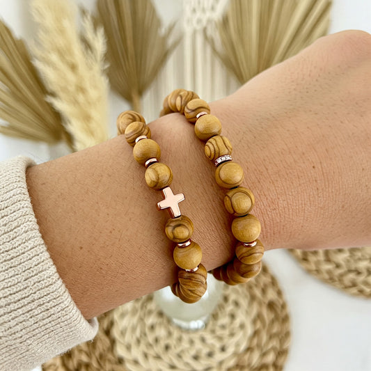 Israeli Olive Wood & Rose Gold bracelet