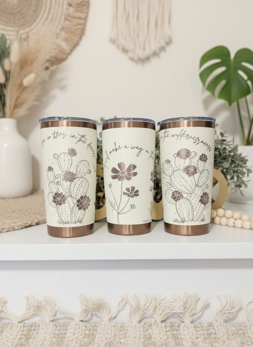 Christian Bible verse laser engraved Cactus 20 oz tumbler