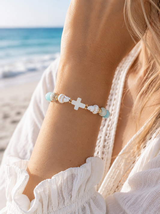 Amazonite & Hebrew Cone Seashell Christian Bracelet | Psalm 93 Collection