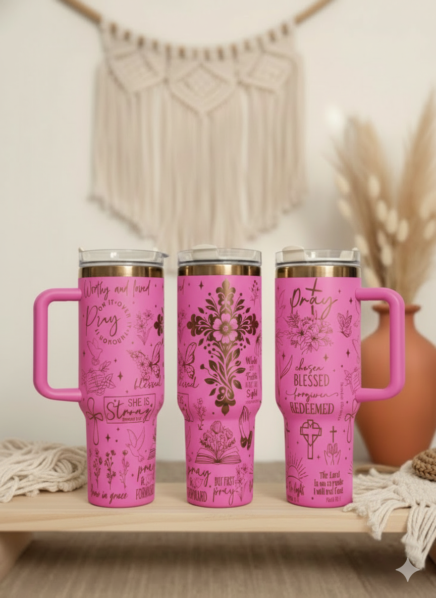 Christian women's Pray 40oz Gold Plated Cream Double walled Tumbler