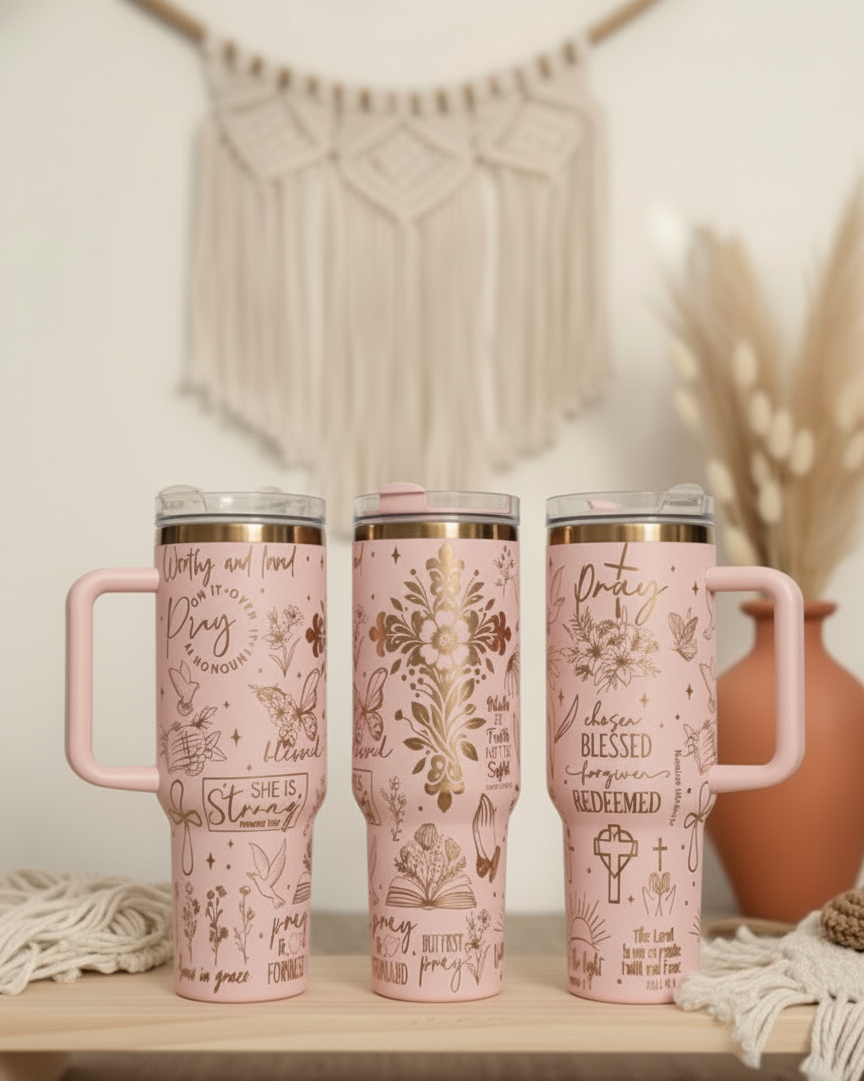 Christian women's Pray 40oz Gold Plated Cream Double walled Tumbler