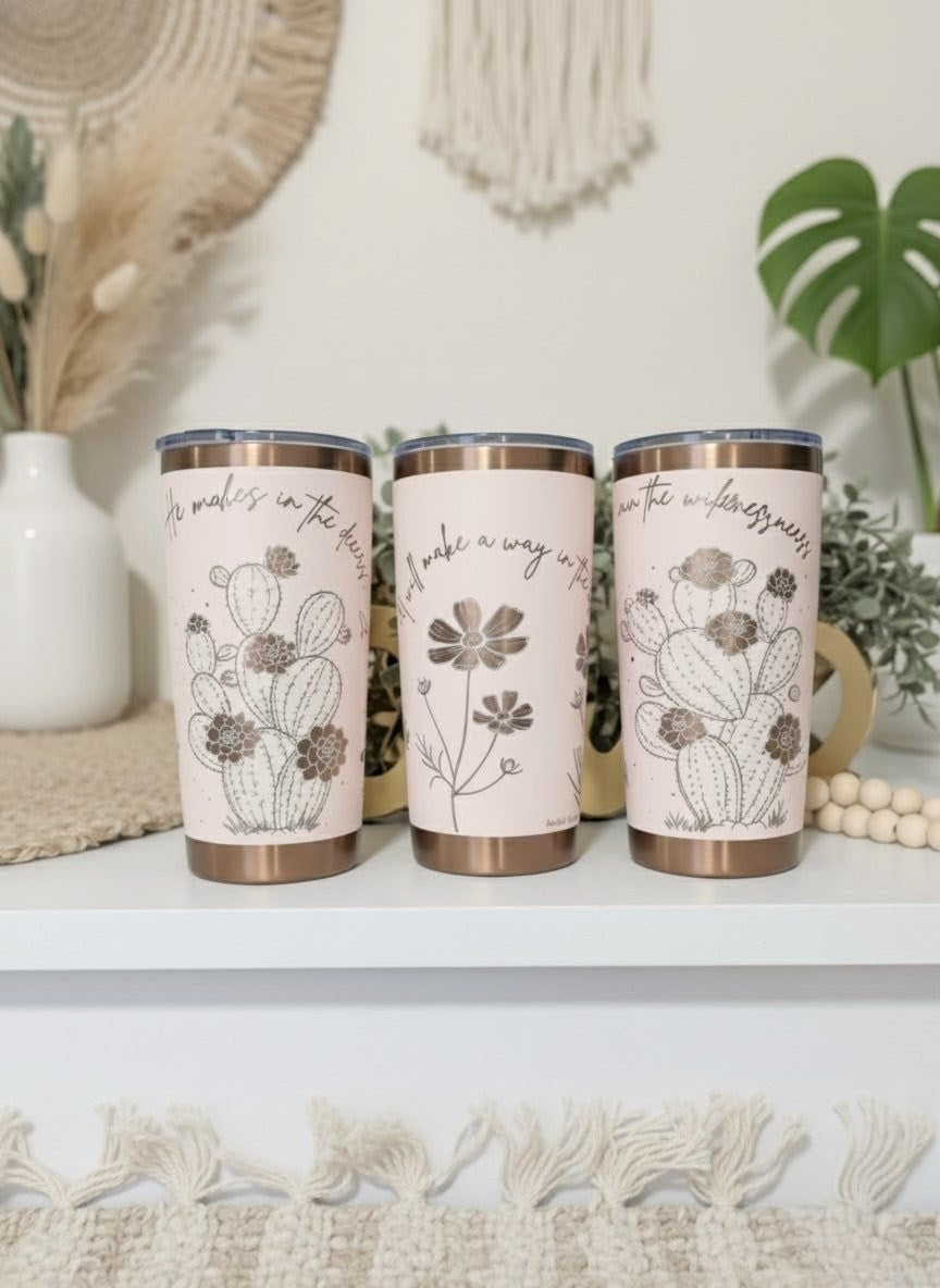 Christian Bible verse laser engraved Cactus 20 oz tumbler