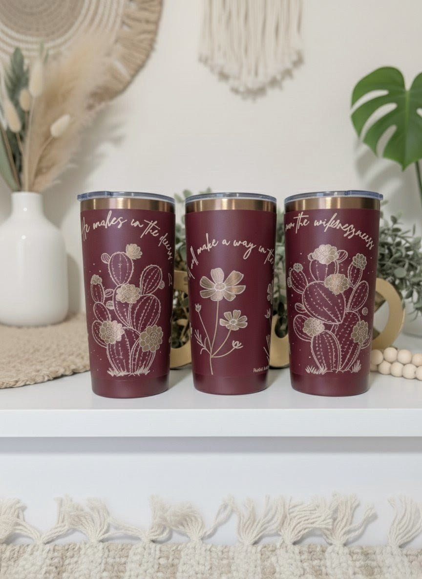 Christian Bible verse laser engraved Cactus 20 oz tumbler