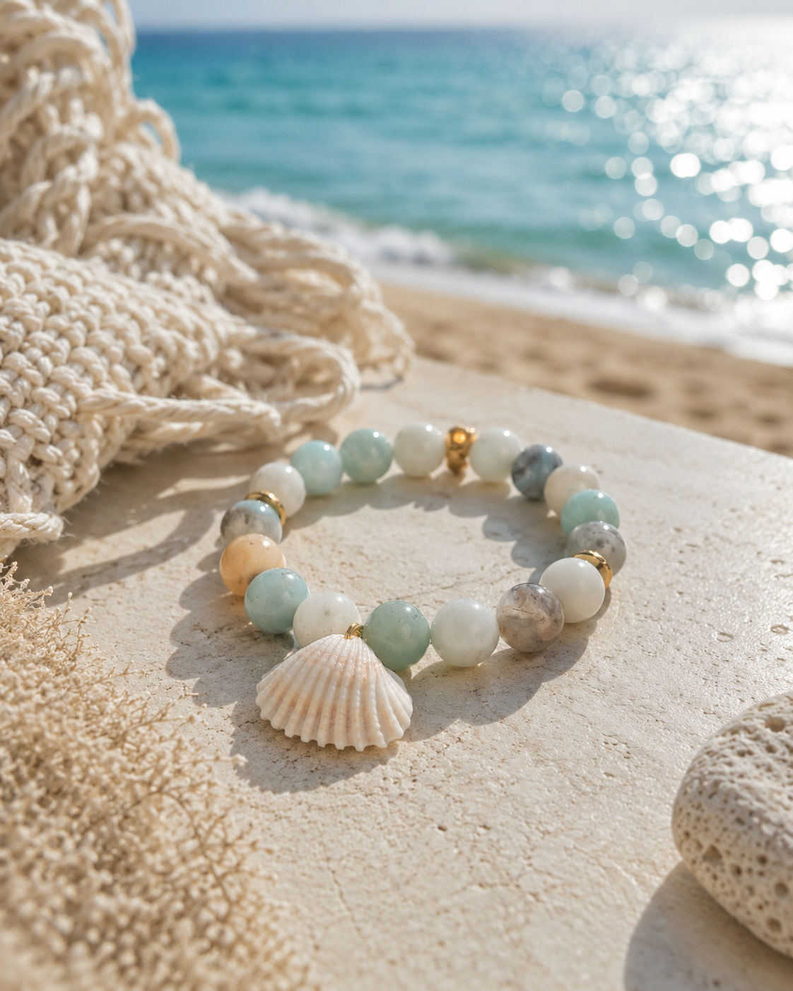Psalm 93 Ocean Bracelet | Amazonite & Natural Scallop Seashell Christian Bracelet